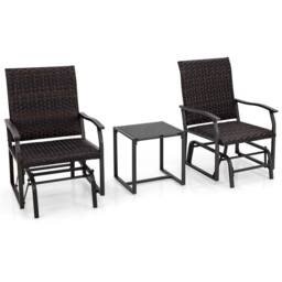Costway 3 Piece Patio Gliding Set Backyard Wicker Swing Glider Furniture Set in Brown - thumbnail 9