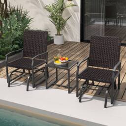 Costway 3 Piece Patio Gliding Set Backyard Wicker Swing Glider Furniture Set in Brown - thumbnail 4