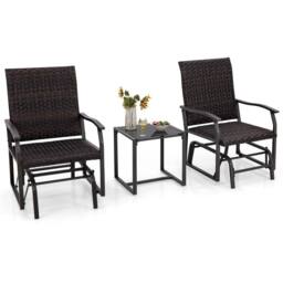 Costway 3 Piece Patio Gliding Set Backyard Wicker Swing Glider Furniture Set in Brown - thumbnail 3