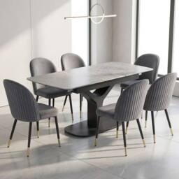HOME LUXE INTERIOR Sapphire 140-180cm Extending Grey Sintered Stone Table & 6 Liza Chairs - thumbnail 2