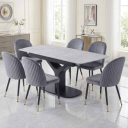 HOME LUXE INTERIOR Sapphire 140-180cm Extending Grey Sintered Stone Table & 6 Liza Chairs - thumbnail 4