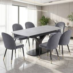 HOME LUXE INTERIOR Sapphire 140-180cm Extending Grey Sintered Stone Table & 6 Liza Chairs - thumbnail 3