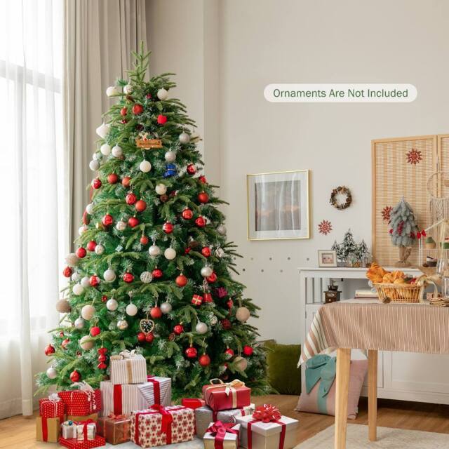 Costway 7ft Hinged Life-Like Christmas Tree W/ 450 LED Lights in Green - image 1