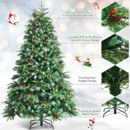 Costway 7ft Hinged Life-Like Christmas Tree W/ 450 LED Lights in Green - thumbnail 6