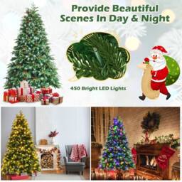 Costway 7ft Hinged Life-Like Christmas Tree W/ 450 LED Lights in Green - thumbnail 7