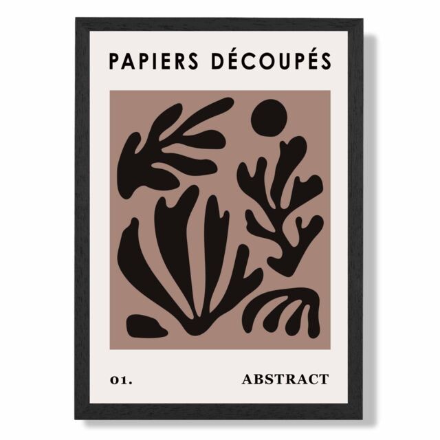 ARTZE Brown & Black Matisse Style Floral Cutout Framed Print SIZE: A2 with Black Frame - Size: A4 - image 1