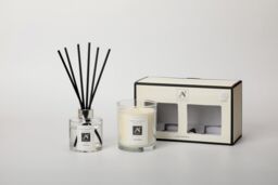 Aroma Naturals Minimalist Luxe Candle & Reed Diffuser Gift Set Lune Rouge Scent in White - Size: Medium