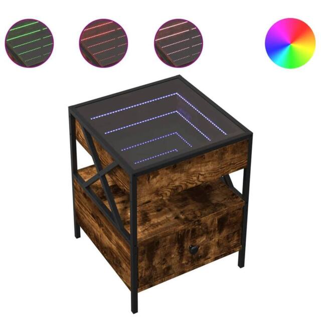 Berkfield Home Bedside Table with Infinity LED Smoked Oak 40x40x51 cm in Brown - Size: 40 x 40 x 51 cm - image 1