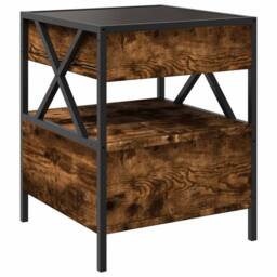Berkfield Home Bedside Table with Infinity LED Smoked Oak 40x40x51 cm in Brown - Size: 40 x 40 x 51 cm - thumbnail 8