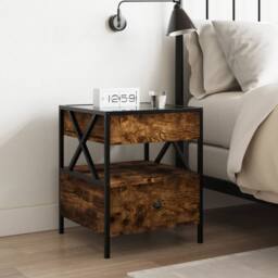Berkfield Home Bedside Table with Infinity LED Smoked Oak 40x40x51 cm in Brown - Size: 40 x 40 x 51 cm - thumbnail 4
