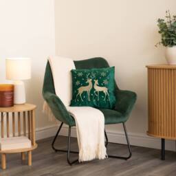Samuel Alexander 44cm Emerald Green & Gold Reindeer Decorative Christmas Cushion - thumbnail 2