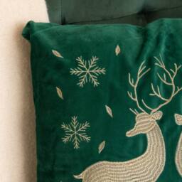 Samuel Alexander 44cm Emerald Green & Gold Reindeer Decorative Christmas Cushion - thumbnail 3