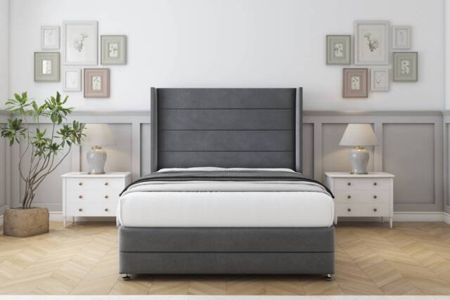 "Comfort Beds Milano Coniston Divan Base No Drawers - 54"" Wingback-Footboard in Dark Grey - Size: Small Double" - image 1