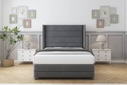 "Comfort Beds Milano Coniston Divan Base No Drawers - 54"" Wingback-Footboard in Dark Grey - Size: Small Double" - thumbnail 1