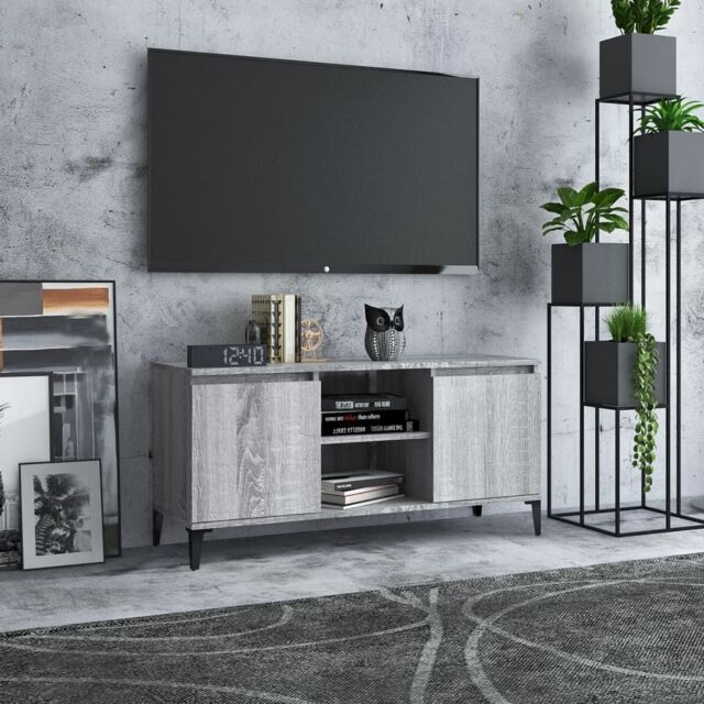 Berkfield Home TV Cabinet with Metal Legs Grey Sonoma 103.5x35x50 cm - image 1