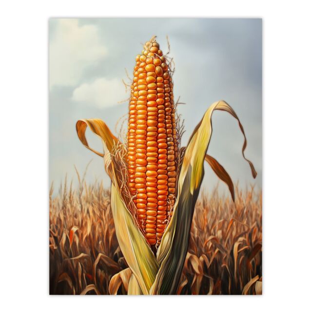 "Artery8 Corn With Open Husk Field in Summer Painting Wall Art Print in Orange - Size: W24"" x H32""" - image 1