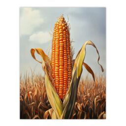 "Artery8 Corn With Open Husk Field in Summer Painting Wall Art Print in Orange - Size: W24"" x H32""" - thumbnail 1