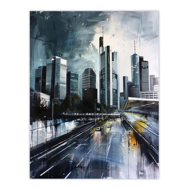 "Artery8 Frankfurt City Skyline Germany Cityscape Painting Wall Art Print in Grey - Size: W18"" x H24""" - image 1