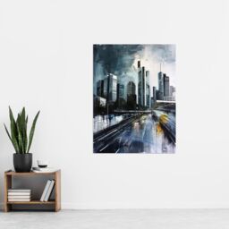 "Artery8 Frankfurt City Skyline Germany Cityscape Painting Wall Art Print in Grey - Size: W18"" x H24""" - thumbnail 4