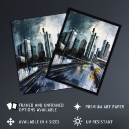 "Artery8 Frankfurt City Skyline Germany Cityscape Painting Wall Art Print in Grey - Size: W18"" x H24""" - thumbnail 2