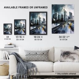 "Artery8 Frankfurt City Skyline Germany Cityscape Painting Wall Art Print in Grey - Size: W18"" x H24""" - thumbnail 3
