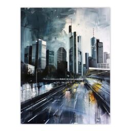 "Artery8 Frankfurt City Skyline Germany Cityscape Painting Wall Art Print in Grey - Size: W18"" x H24""" - thumbnail 1