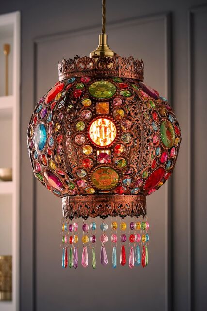 ValueLights Bazaar Moroccan Jewelled Bronze Easy Fit Ceiling Lamp Shade with Bulb - image 1