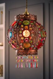 ValueLights Bazaar Moroccan Jewelled Bronze Easy Fit Ceiling Lamp Shade with Bulb