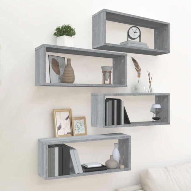 Berkfield Home Wall Cube Shelves 4 pcs Grey Sonoma 60x15x23 cm Engineered Wood - Size: 60 x 15 x 23 cm - image 1