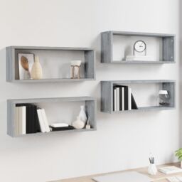 Berkfield Home Wall Cube Shelves 4 pcs Grey Sonoma 60x15x23 cm Engineered Wood - Size: 60 x 15 x 23 cm - thumbnail 6