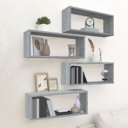 Berkfield Home Wall Cube Shelves 4 pcs Grey Sonoma 60x15x23 cm Engineered Wood - Size: 60 x 15 x 23 cm - thumbnail 1