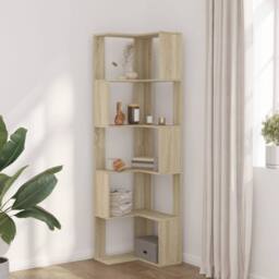 Berkfield Home Corner Bookcase 5-Tier Sonoma Oak 50x50x179 cm Engineered Wood in Brown - Size: 50 x 50 x 179 cm - thumbnail 3