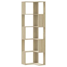 Berkfield Home Corner Bookcase 5-Tier Sonoma Oak 50x50x179 cm Engineered Wood in Brown - Size: 50 x 50 x 179 cm - thumbnail 1