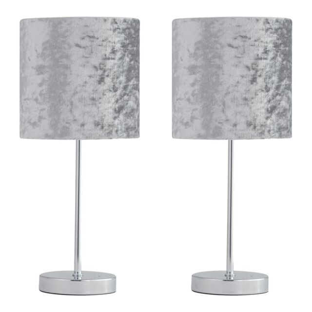 First Choice Lighting Set of 2 Chrome Touch Table Lamp with Grey Crushed Velvet Shades in Silver - image 1