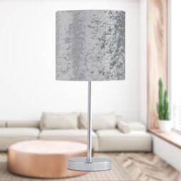 First Choice Lighting Set of 2 Chrome Touch Table Lamp with Grey Crushed Velvet Shades in Silver - thumbnail 7