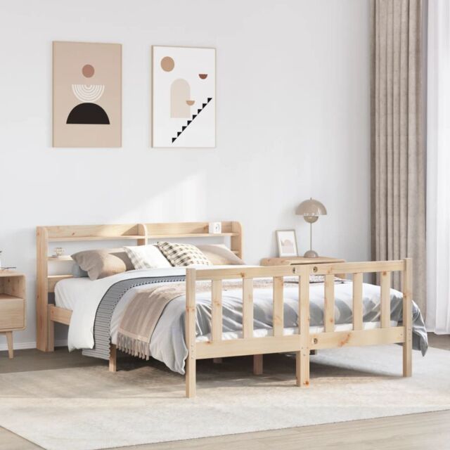 Berkfield Home Bed Frame without Mattress 135x190 cm Double Solid Wood Pine in Brown - image 1