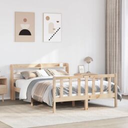 Berkfield Home Bed Frame without Mattress 135x190 cm Double Solid Wood Pine in Brown - thumbnail 1