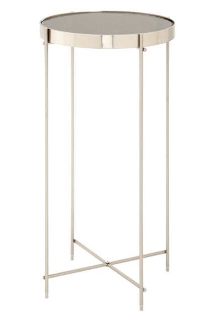 Orsina Silver Mirror Tall Side Table, Contemporary Mirrored Glass Table, Slim Tubular Chrome Legs, Luxe Side Table in Rose Gold - image 1
