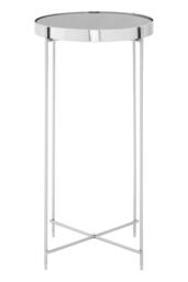Orsina Silver Mirror Tall Side Table, Contemporary Mirrored Glass Table, Slim Tubular Chrome Legs, Luxe Side Table in Rose Gold - thumbnail 2