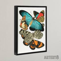 "Artery8 Vintage Butterflies Blue & Orange Framed Canvas Wall Art Print Seguy - Size: W12"" x H16""" - thumbnail 2