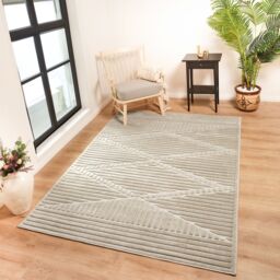 Livabliss Le Mans Modern 3D High & Low Pile Textured In- & Outdoor Rug in Beige - Size: 120 cm x 170 cm