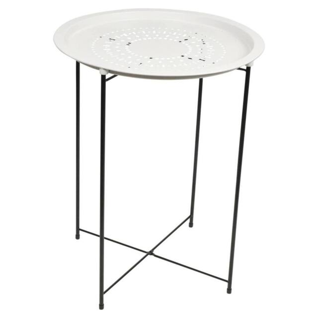 Kelvenix Folding Metal Round Bistro Coffee Table Patio Indoor Outdoor Furniture in White - image 1
