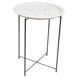 Kelvenix Folding Metal Round Bistro Coffee Table Patio Indoor Outdoor Furniture in White - thumbnail 1
