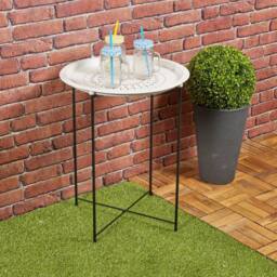 Kelvenix Folding Metal Round Bistro Coffee Table Patio Indoor Outdoor Furniture in White - thumbnail 2