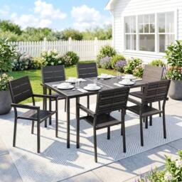 OUTSUNNY 7 Pieces Outdoor Dining Set, Garden Table & Chairs Set, Black - Size: 160 cm x 90 cm - thumbnail 1