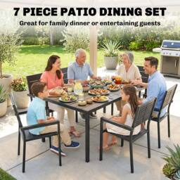 OUTSUNNY 7 Pieces Outdoor Dining Set, Garden Table & Chairs Set, Black - Size: 160 cm x 90 cm - thumbnail 4