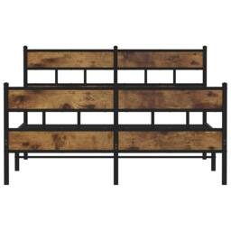 Berkfield Home Metal Bed Frame without Mattress Smoked Oak 135x190 cm Double in Brown - thumbnail 4