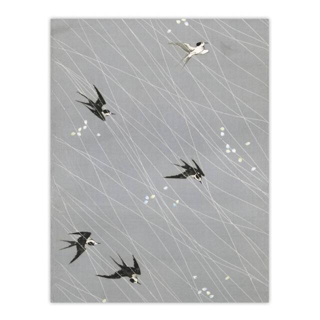 "Artery8 Nampei Swallows Birds Vintage Japanese Illustration Wall Art Print in Grey - Size: W12"" x H16""" - image 1