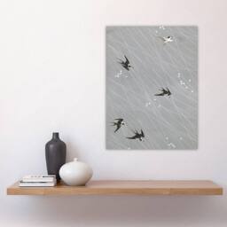"Artery8 Nampei Swallows Birds Vintage Japanese Illustration Wall Art Print in Grey - Size: W12"" x H16""" - thumbnail 4