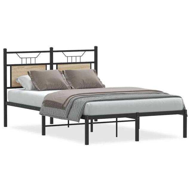 Berkfield Home Bed Frame without Mattress Sonoma Oak 120x200 cm Engineered Wood in Black - Size: Small Double - image 1